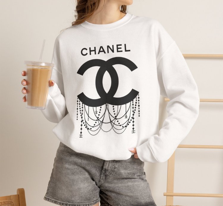 Chanel Logo Necklace White Sweatshirt - Size Usa
