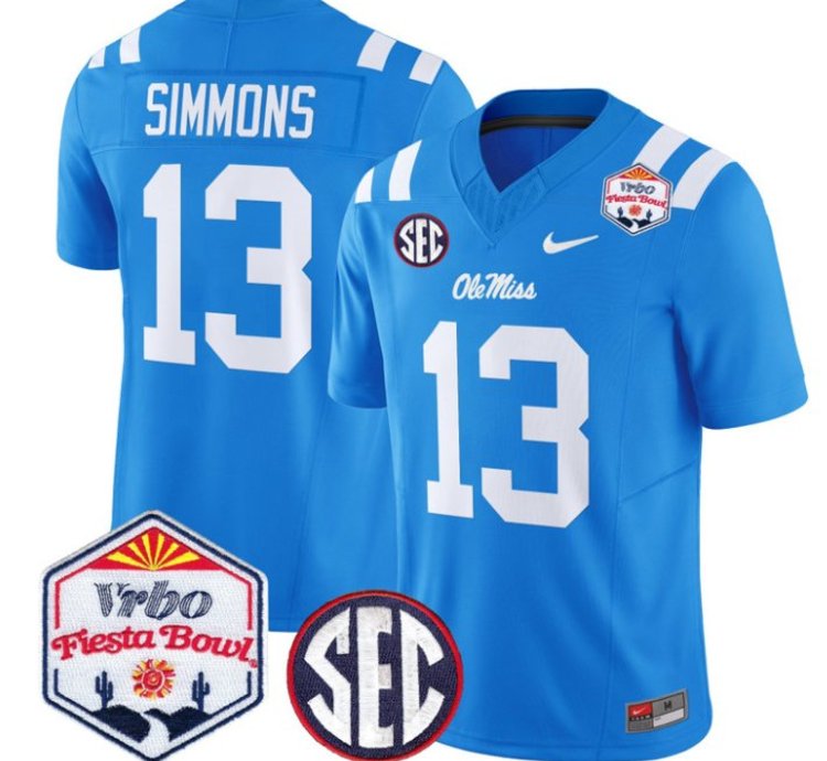 Austin Simmons 13 Ole Miss Rebels Football Jersey 2026 Fiesta Bow Vapor Patch All Stitched
