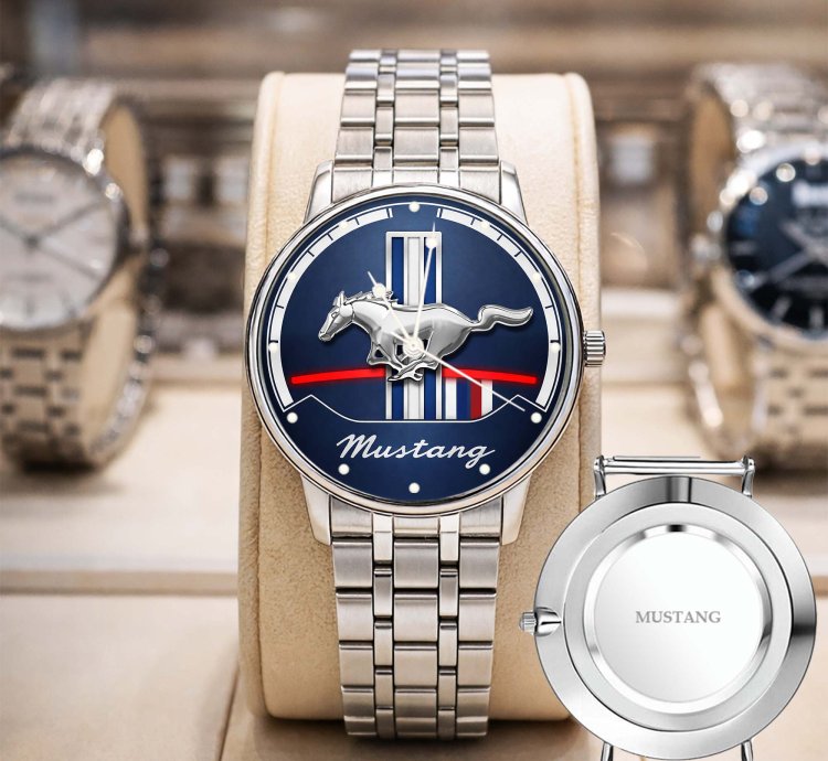 Mustang Logo Classic Watch For Men With Silver Steel Strap