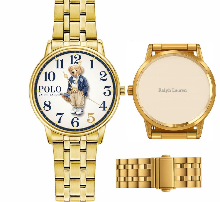 Elegant Preppy Flower Basket Bear Cream Dial Watch237 Gold Steel
