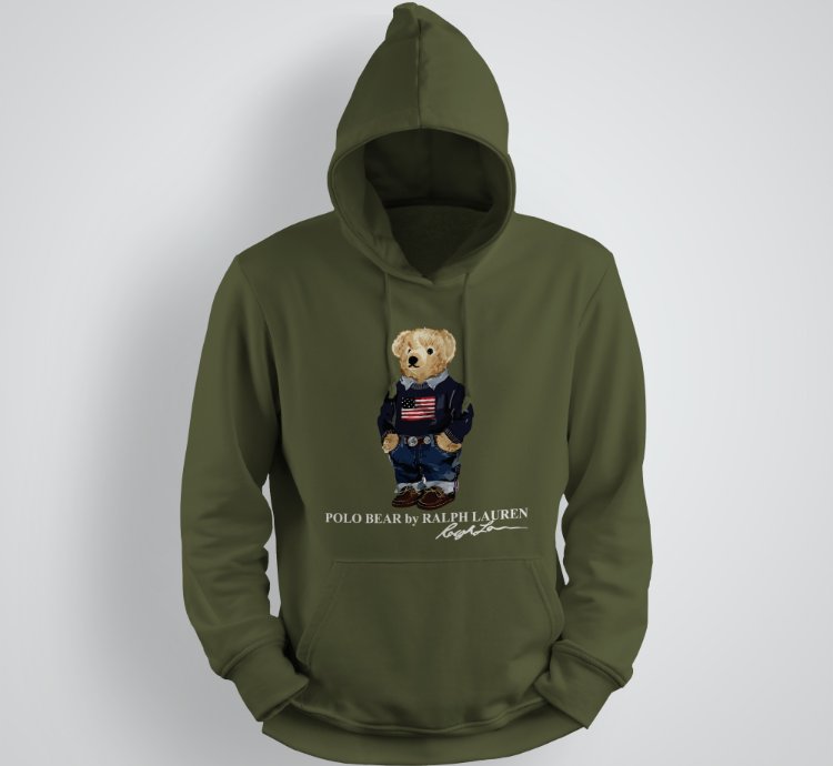Classic Bear Hoodie Unisex Pullover Military Green