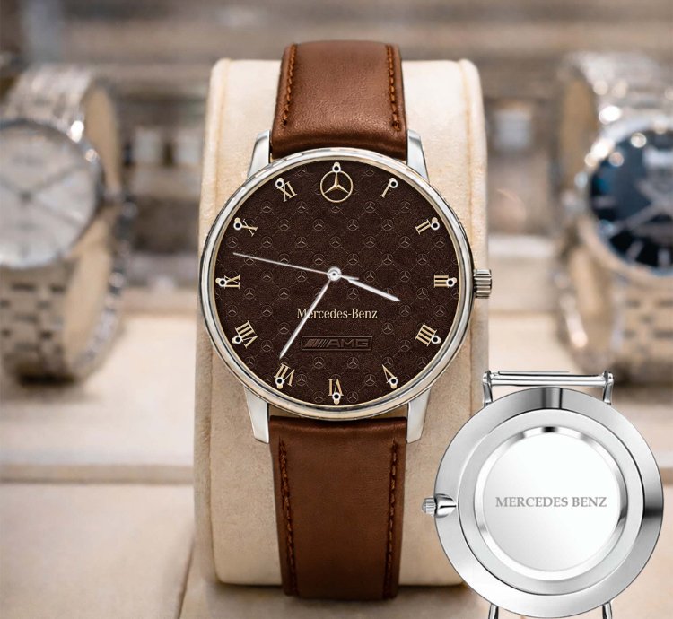 Mercedes Benz Sport Car Mens Watch Brake Caliper Dial Gold Metal Strap
