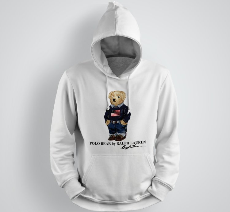 Classic Bear Hoodie Unisex Pullover White