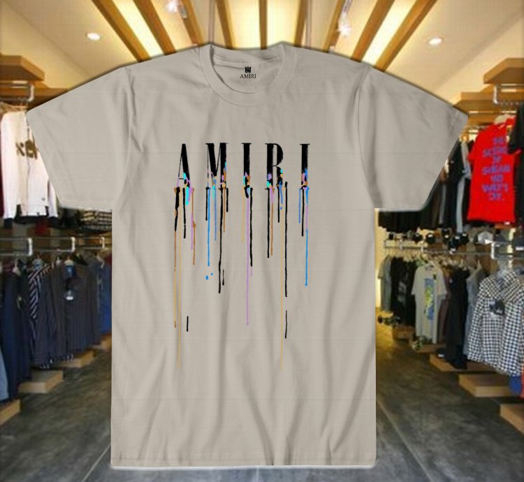 Drip Letter Print Unisex T-shirt Sport Gray