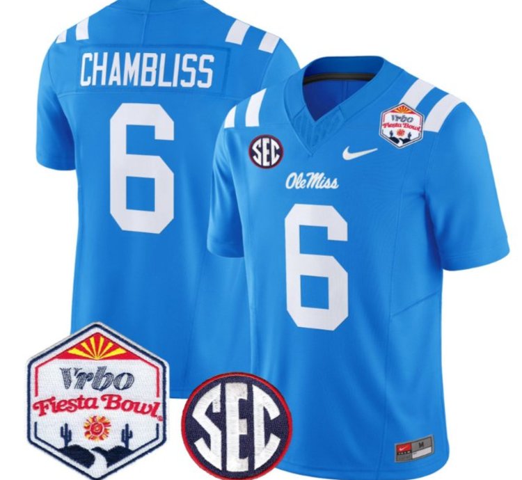 Trinidad Chambliss 6 Ole Miss Rebels Football Jersey 2026 Fiesta Bow Vapor Patch All Stitched