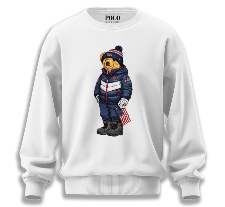 Patriotic American Bear Sweatshirt White