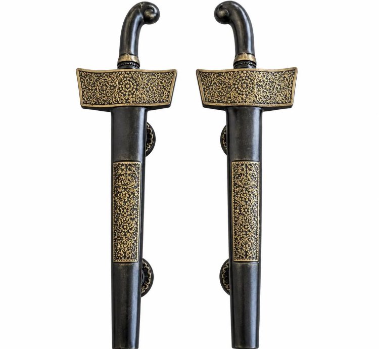 Antique Keris Style Door Handle Solid Cast Aluminum Pull Javanese Rustic Entry Hardware In Black