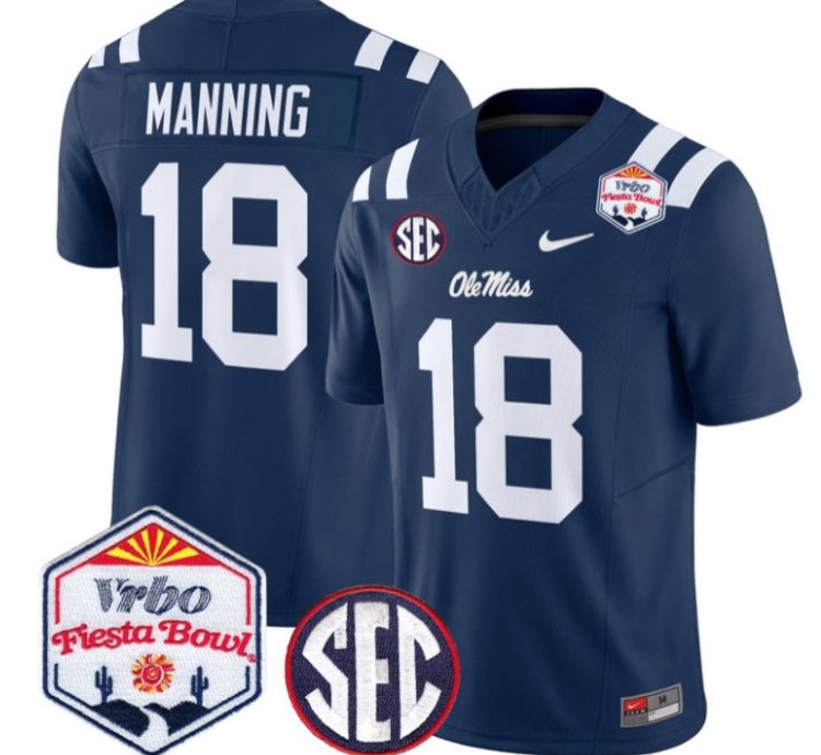 Archie Manning 18 Ole Miss Rebels Football Jersey 2026 Fiesta Bow Vapor Patch All Stitched