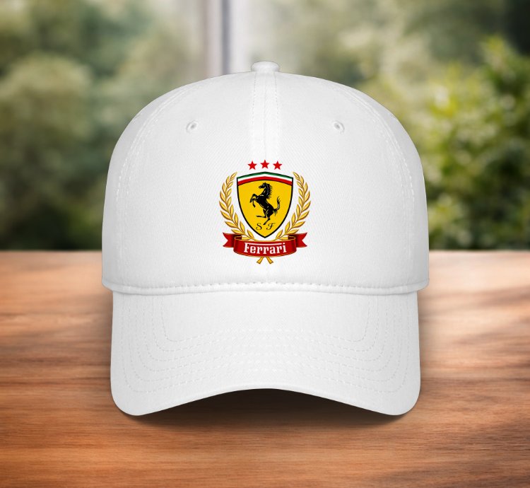 Ferrari Style Baseball Cap White Adjustable Racing Hat Premium Unisex Cap