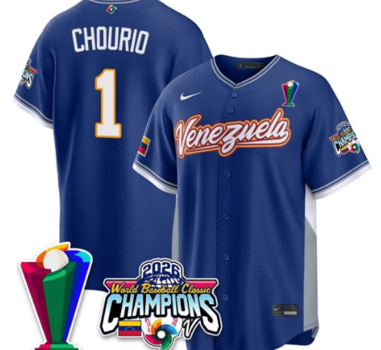 Jackson Chourio 1 Venezuela Baseball Jersey 2026 World Baseball Classic Champions Limited Stitched