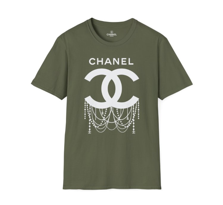 Chanel Logo Necklace Military Green T-shirt - Size Usa