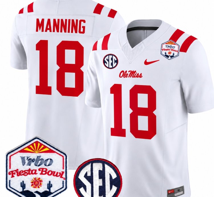Archie Manning 18 Ole Miss Rebels Football Jersey 2026 Fiesta Bow Vapor Patch All Stitched