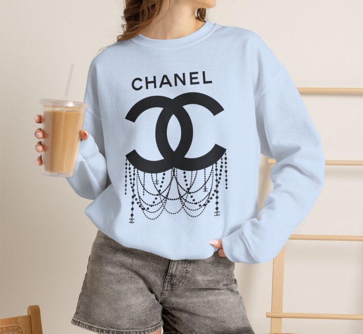 Chanel Logo Necklace Light Blue Sweatshirt - Size Usa