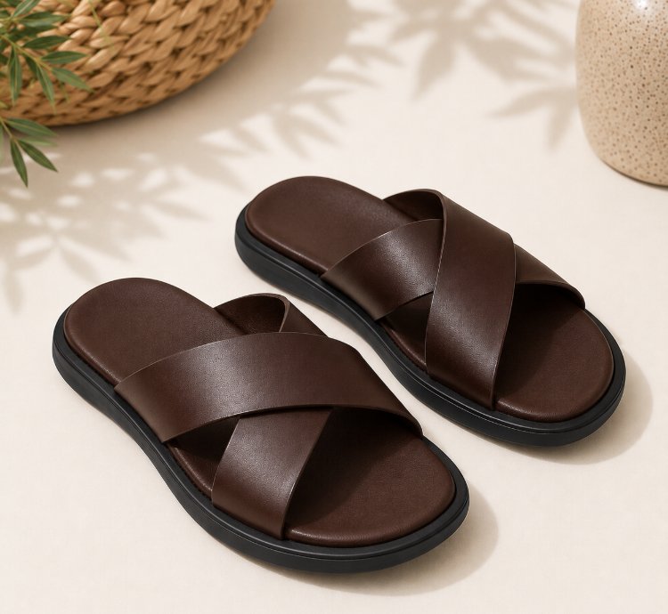 Mens Leather Slide Sandals Handmade Dark Brown Sandals