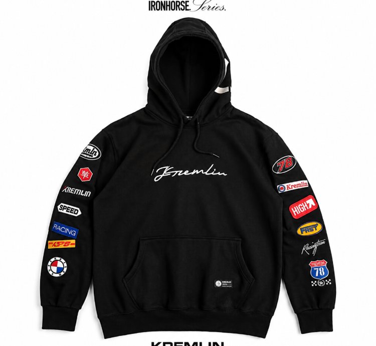 Kremlin - Racer Pullover Hoodie Embroidered Ironhorse Series Black