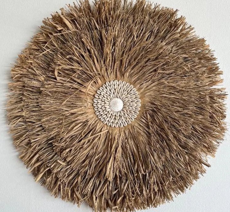 Handmade Rattan Wall Decor Boho Ethnic Geometric Shell Hanging 50cm