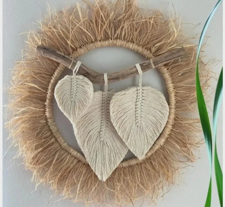 Macrame Leaf Wall Hanging Boho Jute Rope Art Rustic Cotton Cord Decor