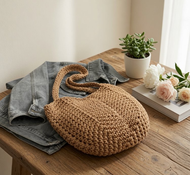 Womens Retro Woven Handbag Brown Handwoven Shoulder Tote Bag