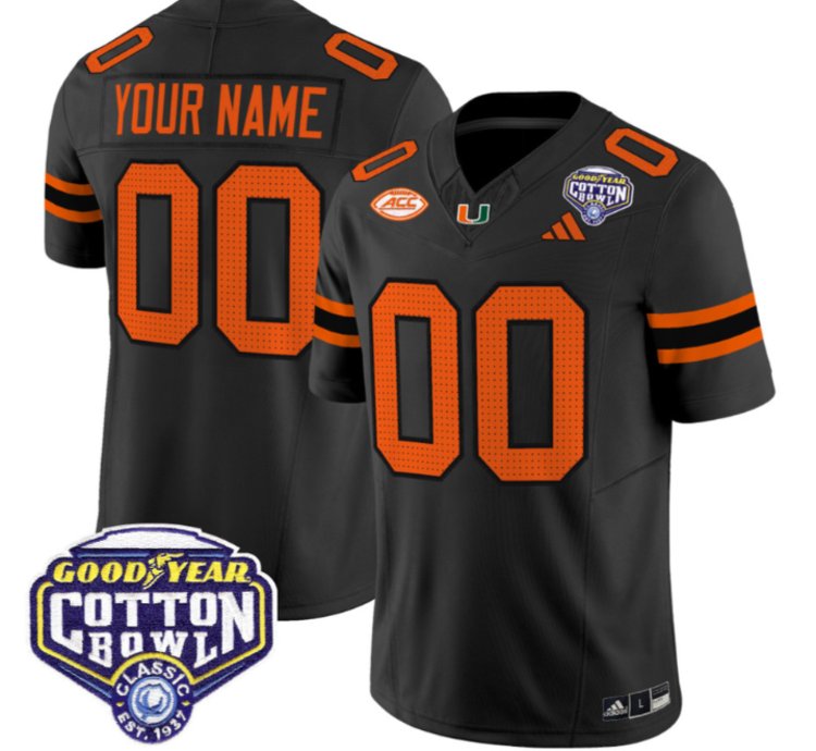Custom Miami Hurricanes Jersey Name Number 2025 Cotton Bowl Patch Stitched Black