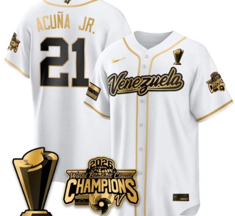 Ronald Acuna Jr 21 Venezuela Baseball Jersey 2026 World Baseball Classic Champions Limited Stitched