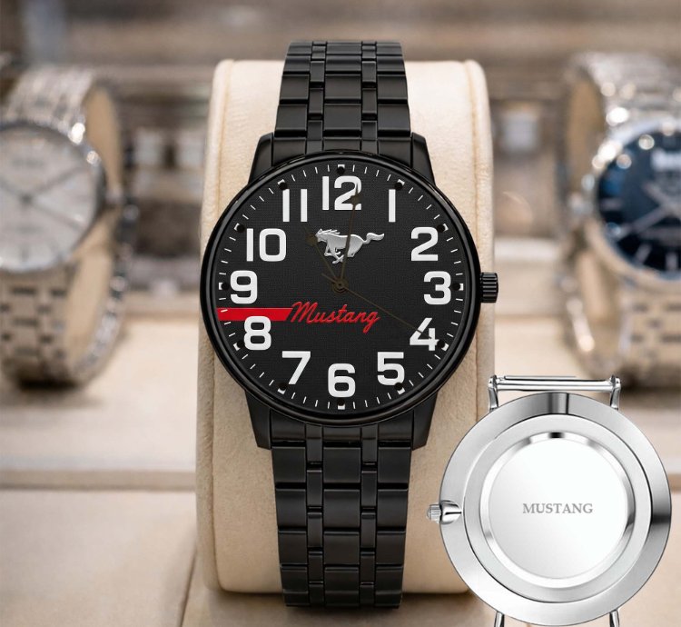 Ford Mustang Car Watch For Men Black Stainless Steel Strap Luxury Wristwatch