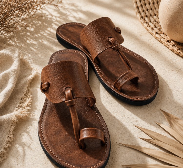 Handmade Artisan Leather Sandals In Dark Brown