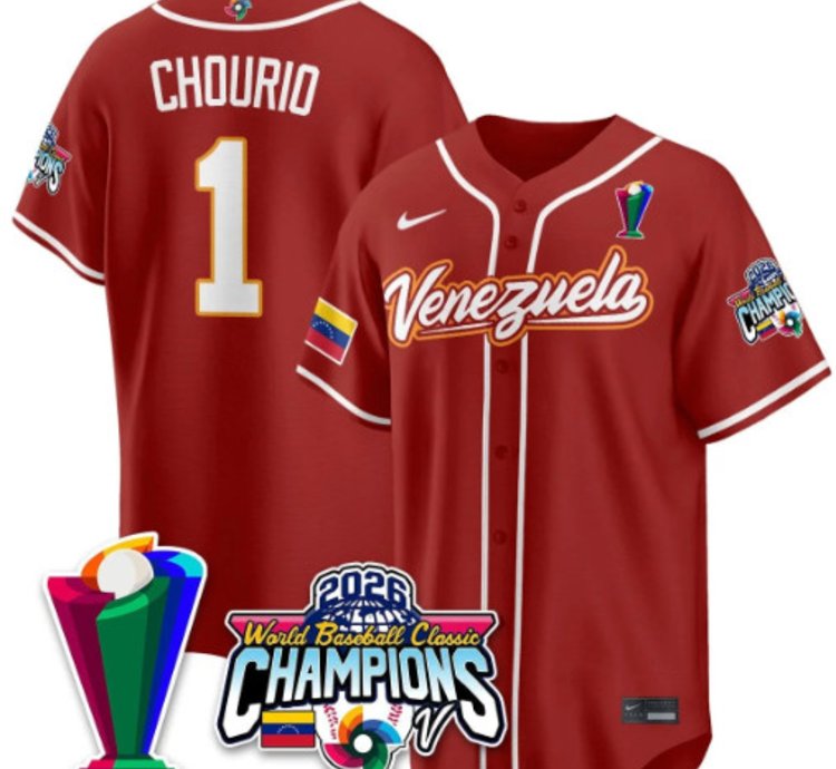Jackson Chourio 1 Venezuela Baseball Jersey 2026 World Baseball Classic Champions Limited Stitched