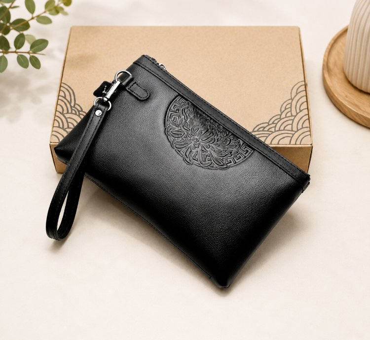 Mens Genuine Leather Handbag Black Full Grain Leather Clutch Waterproof Organizer Bag Handmade Leather Gift For Men