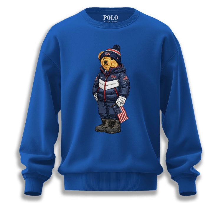 Patriotic American Bear Sweatshirt Royal Blue