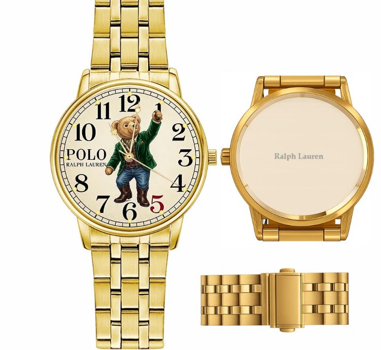 Preppy Dapper Teddy Bear Cream Dial Wrist Watch234 Gold Steel
