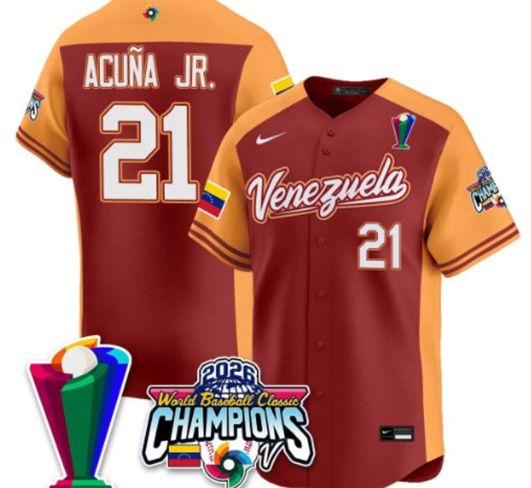 Ronald Acuna Jr 21 Venezuela Baseball Jersey 2026 World Baseball Classic Champions Limited Stitched