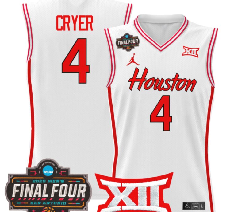 Lj Cryer Jersey 4 Houston Cougars 2025 Final Four Patch Stitched White