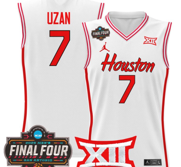 Milos Uzan Jersey 7 Houston Cougars 2025 Final Four Patch Stitched White