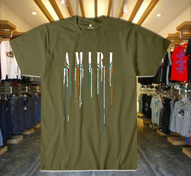Drip Letter Print Unisex T-shirt Military Green