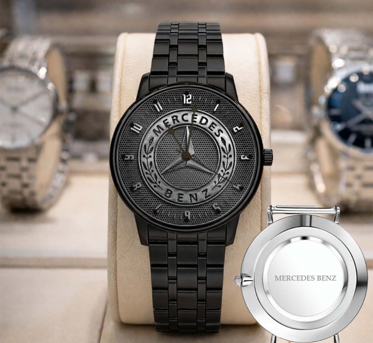 Mercedes Benz Sport Car Mens Watch Brake Caliper Dial Gold Metal Strap