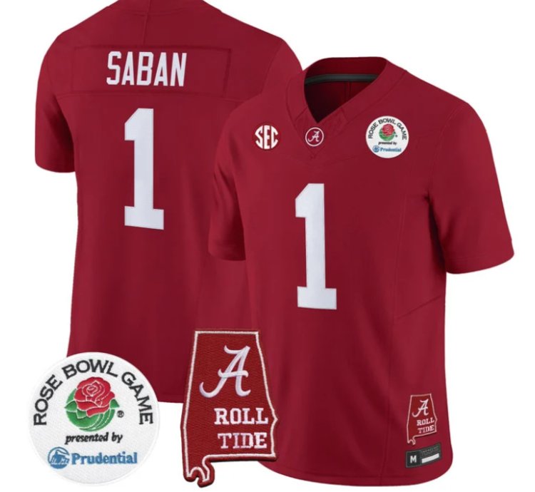 Nick Saban Jersey 1 Alabama Crimson Tide 2026 Rose Bowl Patch Stitched Crimson