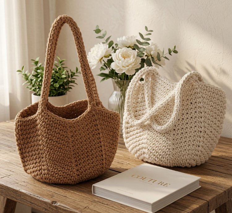 Womens Retro Woven Handbag Beige Handwoven Shoulder Tote Bag