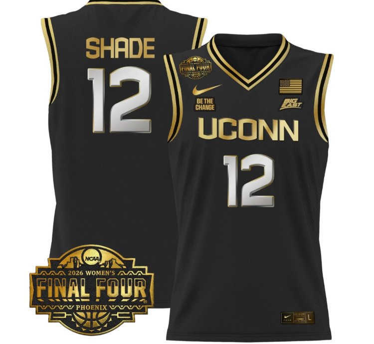 Ashlynn Shade Jersey 12 Uconn Huskies 2026 Final Four Stitched Black Gold
