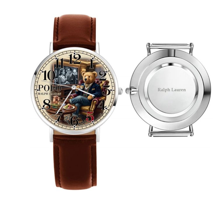 Luxury Gentleman Teddy Bear Cream Dial Mens Watch222 Leather Brown