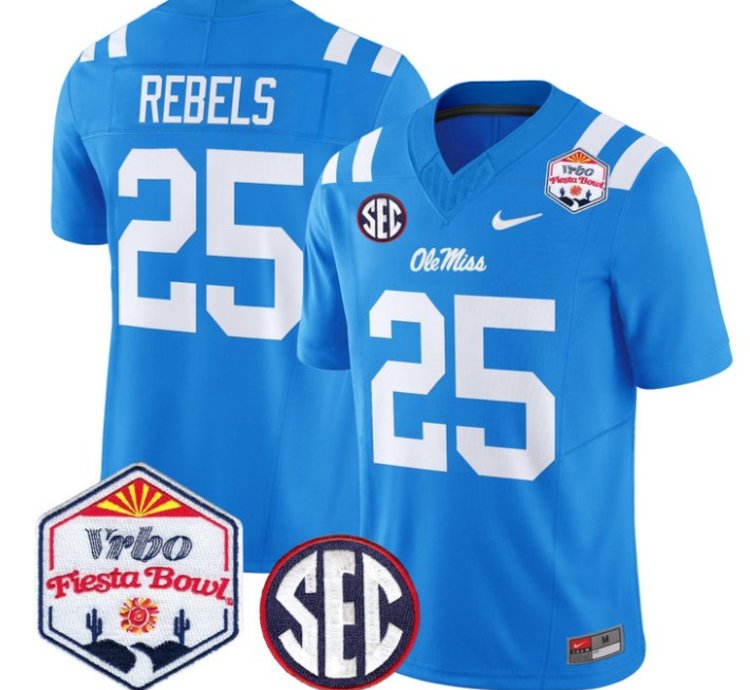 Rebels 25 Ole Miss Rebels Football Jersey 2026 Fiesta Bow Vapor Patch All Stitched