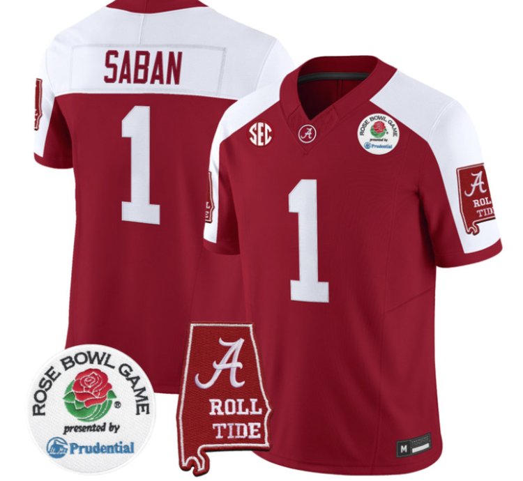 Nick Saban Jersey 1 Alabama Crimson Tide 2026 Rose Bowl Patch Stitched Crimson Alter