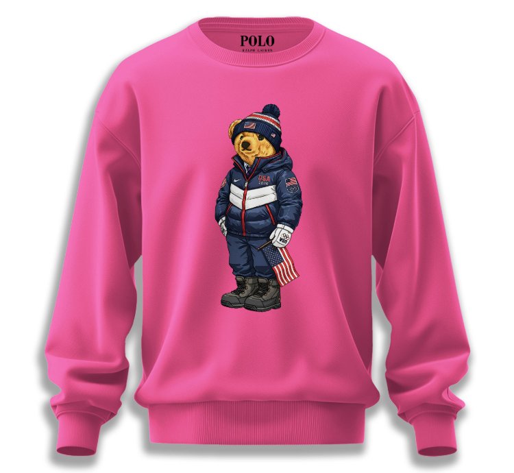 Patriotic American Bear Sweatshirt Pink