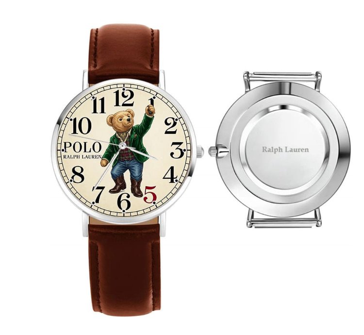 Preppy Dapper Teddy Bear Cream Dial Wrist Watch234 Leather Brown