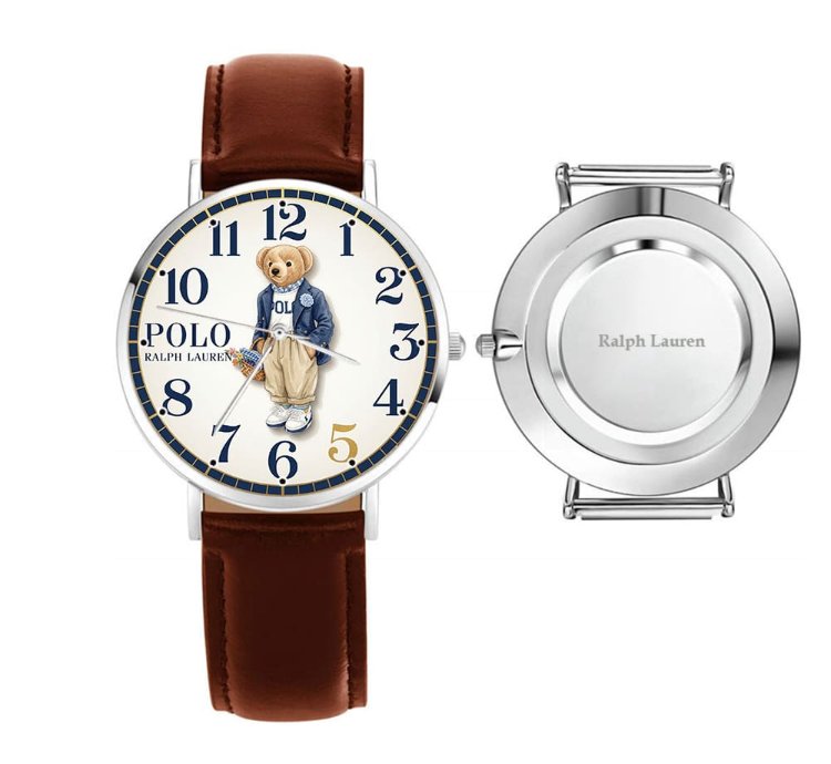 Elegant Preppy Flower Basket Bear Cream Dial Watch237 Leather Brown