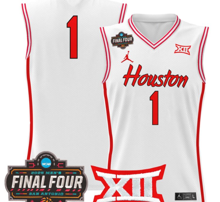 Team Jersey 1 Houston Cougars 2025 Final Four Patch Stitched White