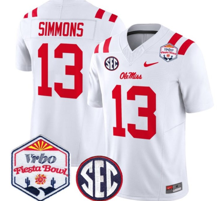 Austin Simmons 13 Ole Miss Rebels Football Jersey 2026 Fiesta Bow Vapor Patch All Stitched