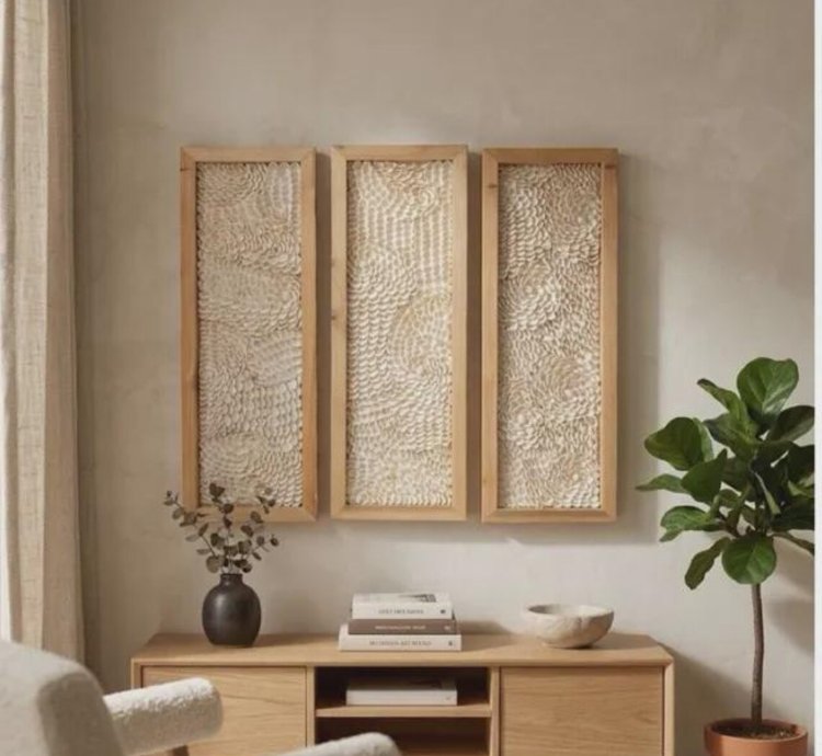 Handmade Seashell Wall Decor Minimalist Coastal Wooden Hanging 95x20cm