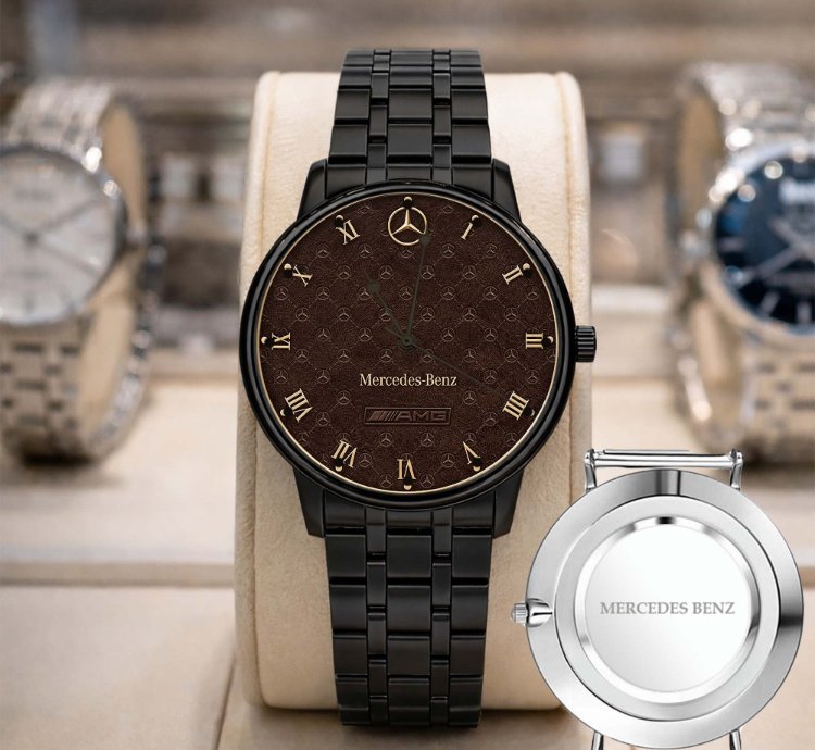 Mercedes Benz Sport Car Mens Watch Brake Caliper Dial Gold Metal Strap