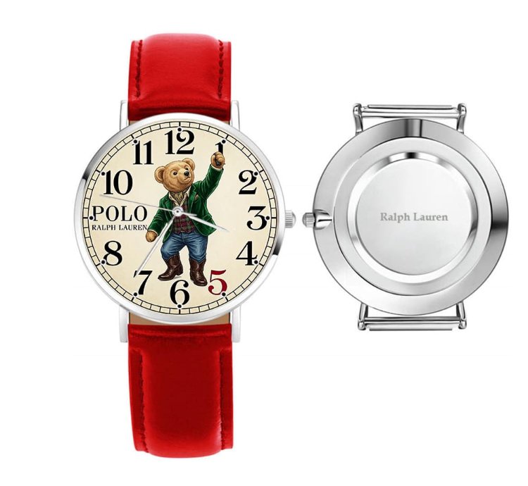 Preppy Dapper Teddy Bear Cream Dial Wrist Watch234 Leather Red