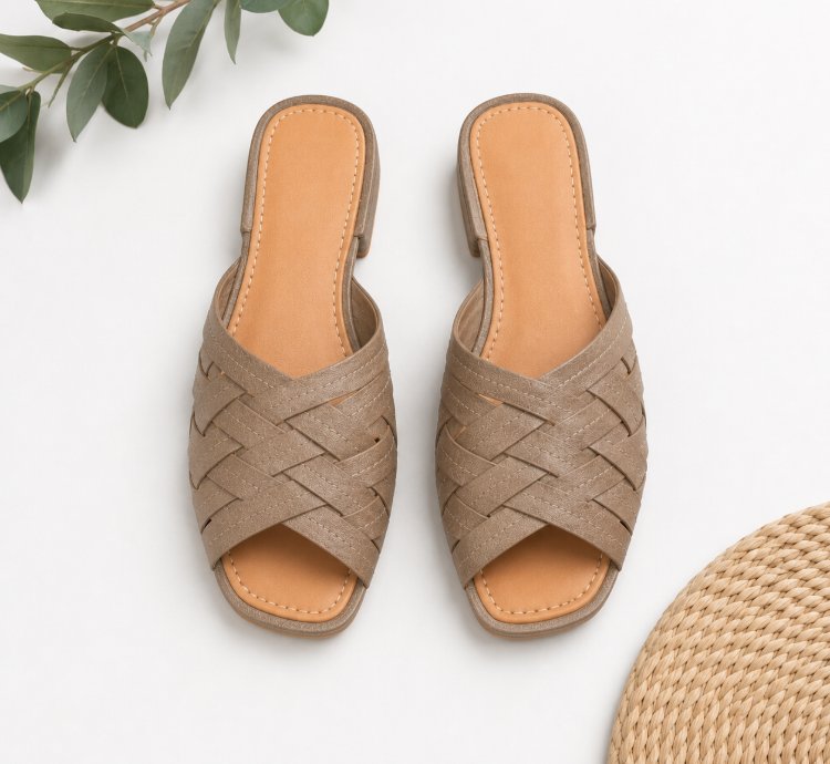Womens Full Grain Leather Flat Sandals In Mocca